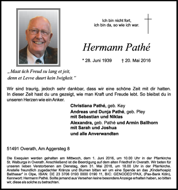 Anzeige von Hermann Pathé von Kölner Stadt-Anzeiger / Kölnische Rundschau / Express