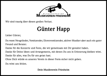 Anzeige von Günter Happ von Kölner Stadt-Anzeiger / Kölnische Rundschau / Express