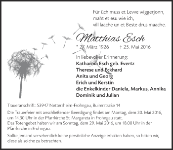 Anzeige von Matthiaas Esch von  Blickpunkt Euskirchen 