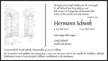 Anzeige von Hermann Schunk von Kölner Stadt-Anzeiger / Kölnische Rundschau / Express
