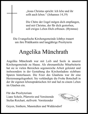 Anzeige von Angelika Münchrath von Kölner Stadt-Anzeiger / Kölnische Rundschau / Express
