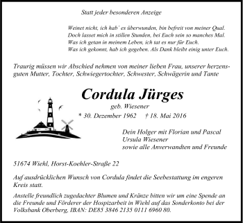 Anzeige von Cordula Jürges von Kölner Stadt-Anzeiger / Kölnische Rundschau / Express