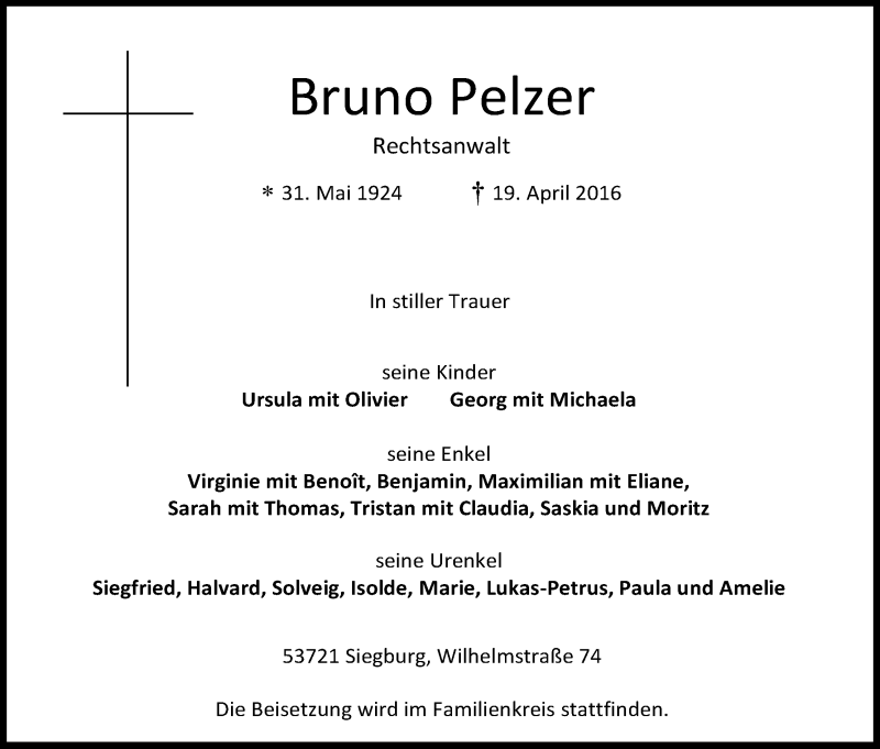  Traueranzeige für Bruno Pelzer vom 30.04.2016 aus Kölner Stadt-Anzeiger / Kölnische Rundschau / Express