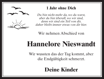 Anzeige von Hannelore Nieswandt von  Wochenende 