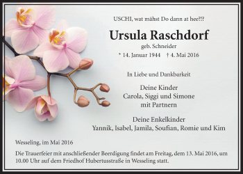 Anzeige von Ursula Raschdorf von  Schlossbote/Werbekurier 