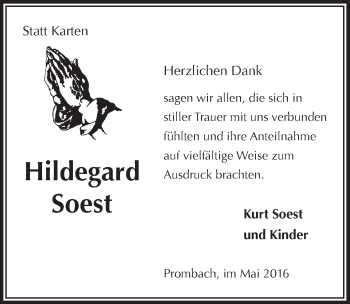 Anzeige von Hildegard Soest von  Lokalanzeiger 