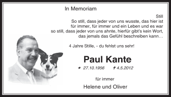 Anzeige von Paul Kante von  Wochenende 