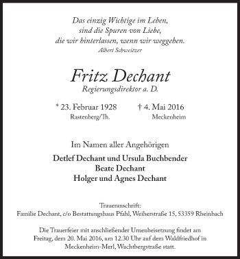 Anzeige von Fritz Dechant von  Schaufenster/Blickpunkt 