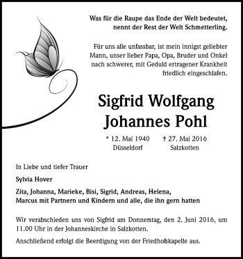 Anzeige von Sigfrid Wolfgang Johannes Pohl von Kölner Stadt-Anzeiger / Kölnische Rundschau / Express
