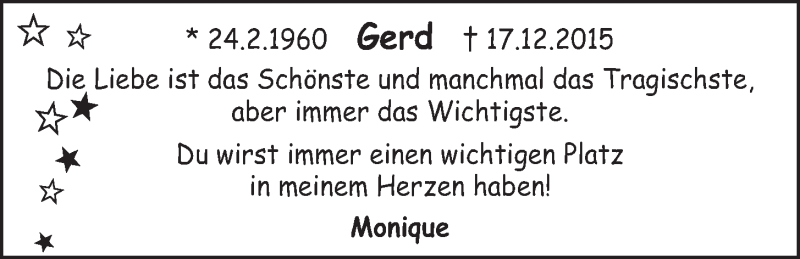  Traueranzeige für Gerd Jung vom 11.05.2016 aus  Schlossbote/Werbekurier 