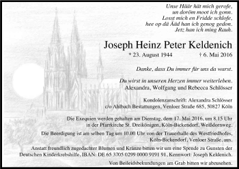 Anzeige von Joseph Heinz Peter  Keldenich von Kölner Stadt-Anzeiger / Kölnische Rundschau / Express