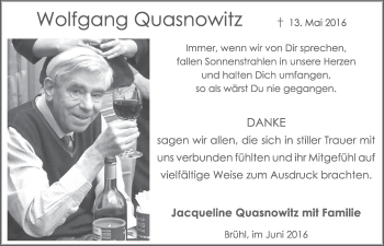 Anzeige von Wolfgang Quasnowitz von  Schlossbote/Werbekurier 