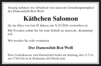 Anzeige von Käthchen Salomon von  Wochenende 