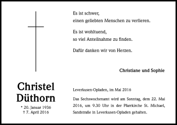 Anzeige von Chrustel Düthorn von Kölner Stadt-Anzeiger / Kölnische Rundschau / Express