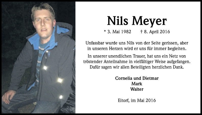  Traueranzeige für Nils Meyer vom 14.05.2016 aus Kölner Stadt-Anzeiger / Kölnische Rundschau / Express