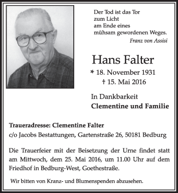 Anzeige von Hans Falter von  Sonntags-Post 