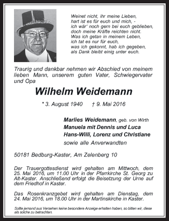 Anzeige von Wilhelm Weidemann von  Werbepost 