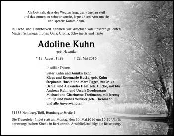 Anzeige von Adoline Kuhn von Kölner Stadt-Anzeiger / Kölnische Rundschau / Express