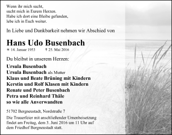 Anzeige von Hans Udo Busenbach von  Anzeigen Echo 