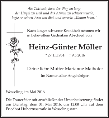 Anzeige von Heinz-Günter Möller von  Schlossbote/Werbekurier 