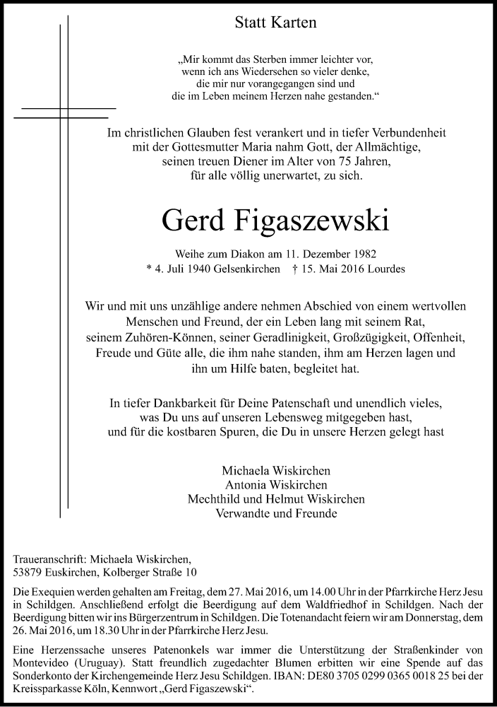  Traueranzeige für Gerd Figaszewski vom 21.05.2016 aus Kölner Stadt-Anzeiger / Kölnische Rundschau / Express