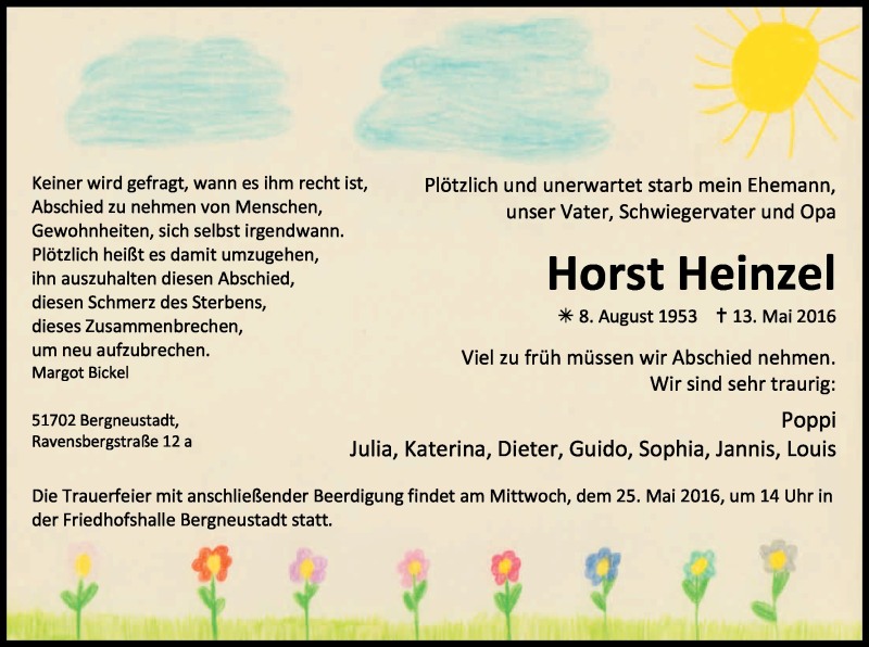  Traueranzeige für Horst Heinzel vom 21.05.2016 aus Kölner Stadt-Anzeiger / Kölnische Rundschau / Express