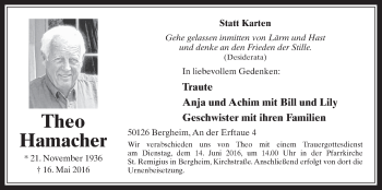 Anzeige von Theo Hamacher von  Werbepost 