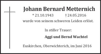 Anzeige von Johann Bernard Metternich von  Blickpunkt Euskirchen 