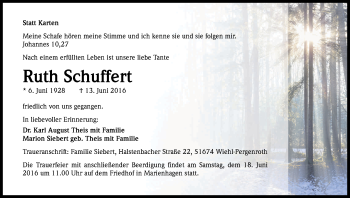 Anzeige von Ruth Schuffert von Kölner Stadt-Anzeiger / Kölnische Rundschau / Express