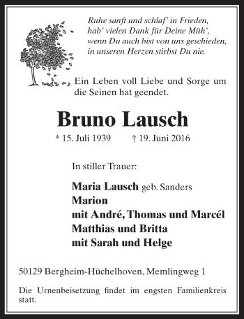 Anzeige von Bruno Lausch von  Werbepost 