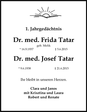 Anzeige von Frida Tatar von Kölner Stadt-Anzeiger / Kölnische Rundschau / Express