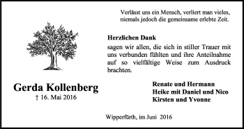 Anzeige von Gerda Kollenberg von Kölner Stadt-Anzeiger / Kölnische Rundschau / Express