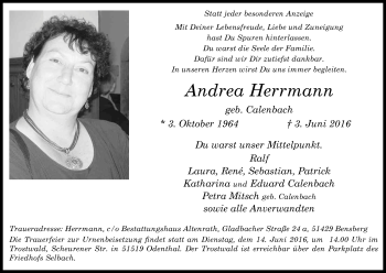 Anzeige von Andrea Herrmann von Kölner Stadt-Anzeiger / Kölnische Rundschau / Express