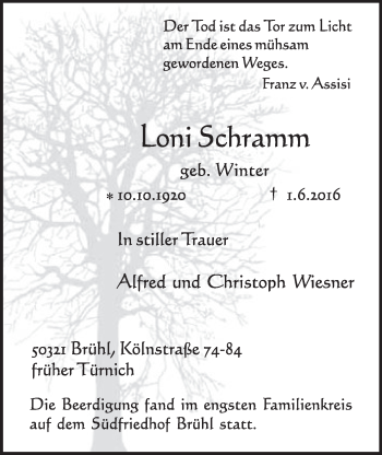 Anzeige von Loni Schramm von  Schlossbote/Werbekurier 