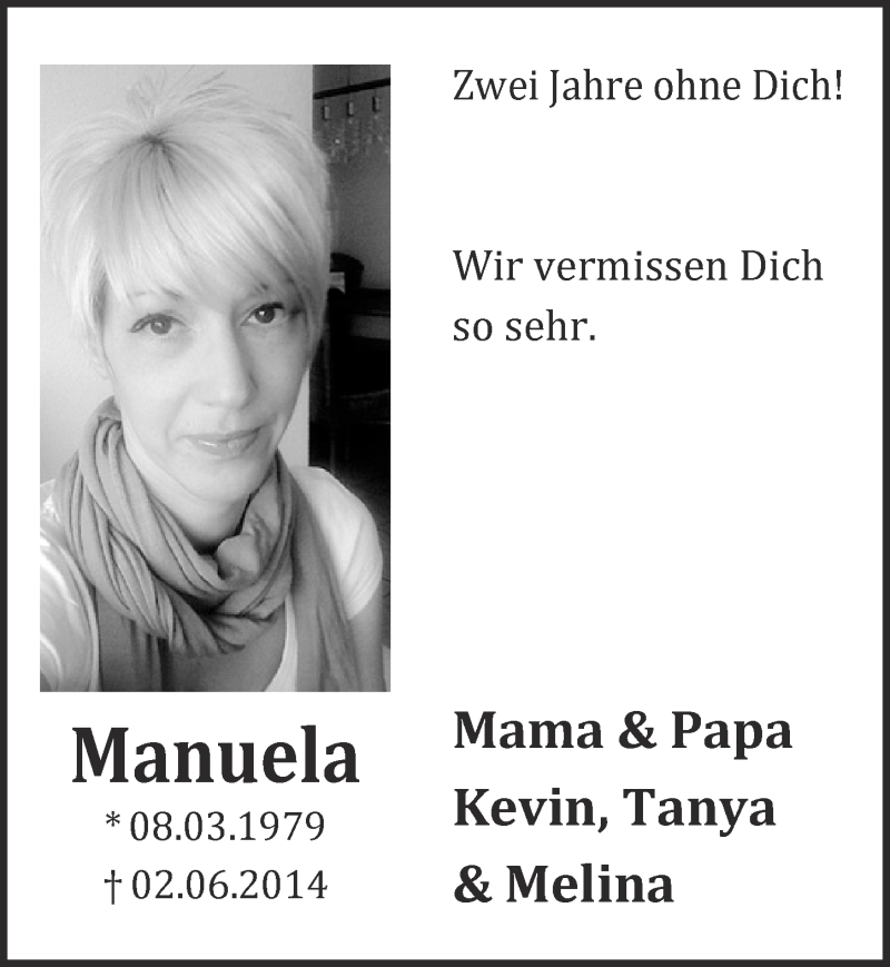  Traueranzeige für Manuela  vom 04.06.2016 aus  Blickpunkt Euskirchen 