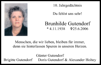 Anzeige von Brunhilde Gutendorf von Kölner Stadt-Anzeiger / Kölnische Rundschau / Express