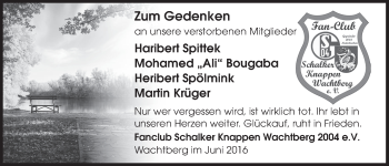 Anzeige von Fanclub Schalker Knappen Wachtberg 2004 e.V. gedenkt von  Schaufenster/Blickpunkt 
