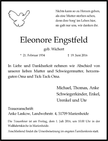 Anzeige von Eleonore Engstfeld von  Anzeigen Echo 