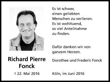 Anzeige von Richard Pierre Fonck von Kölner Stadt-Anzeiger / Kölnische Rundschau / Express