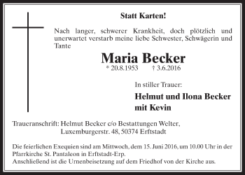 Anzeige von Maria Becker von  Werbepost 