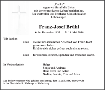 Anzeige von Franz-Josef Brühl von  Schlossbote/Werbekurier 