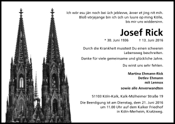 Anzeige von Josef Rick von Kölner Stadt-Anzeiger / Kölnische Rundschau / Express