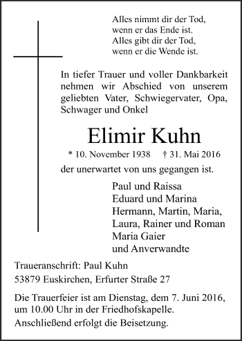 Anzeige von Elimir Kuhn von  Blickpunkt Euskirchen 