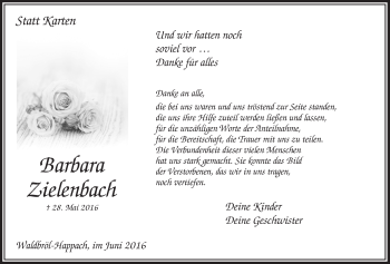 Anzeige von Barbara Zielenbach von  Lokalanzeiger 