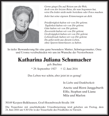 Anzeige von Katharina Juliana Schumacher von  Werbepost 