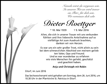 Anzeige von Dieter Röttger von Kölner Stadt-Anzeiger / Kölnische Rundschau / Express