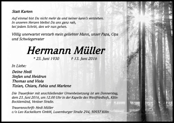 Anzeige von Hermann Müller von Kölner Stadt-Anzeiger / Kölnische Rundschau / Express