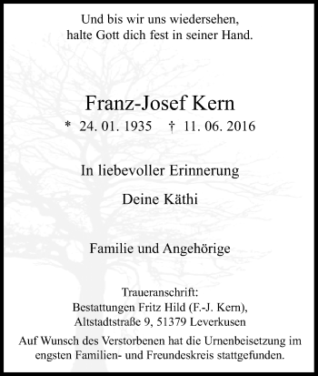 Anzeige von Franz-Josef Kern von Kölner Stadt-Anzeiger / Kölnische Rundschau / Express