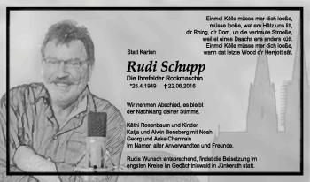 Anzeige von Rudi Schupp von Kölner Stadt-Anzeiger / Kölnische Rundschau / Express