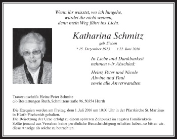 Anzeige von Katharina Schmitz von  Wochenende 